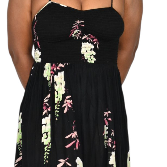 Free People Beau Midi Dress Black Floral Gauzy Smock Slip Sweetheart Sundress XS - Picture 13 of 15